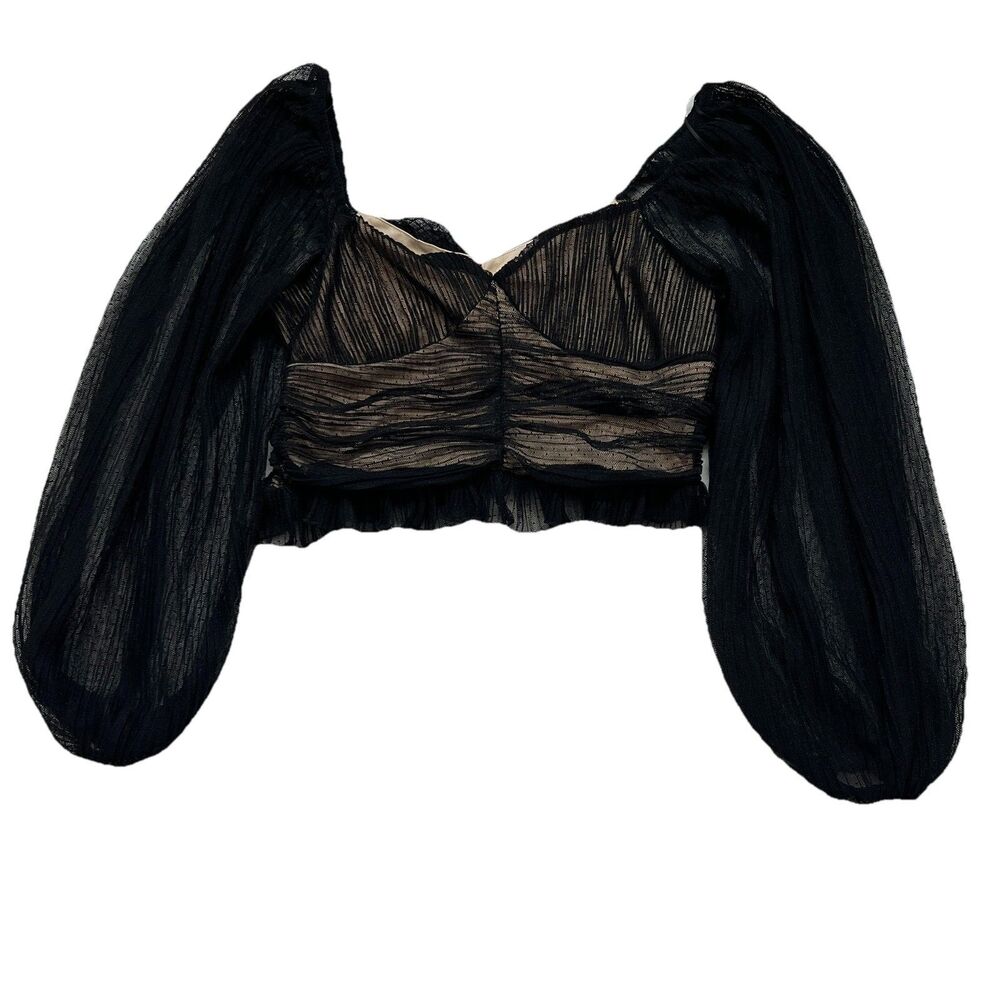 Meraki Sheer Mesh Puff Sleeve Crop Top Black Gothic Fairycore XXL